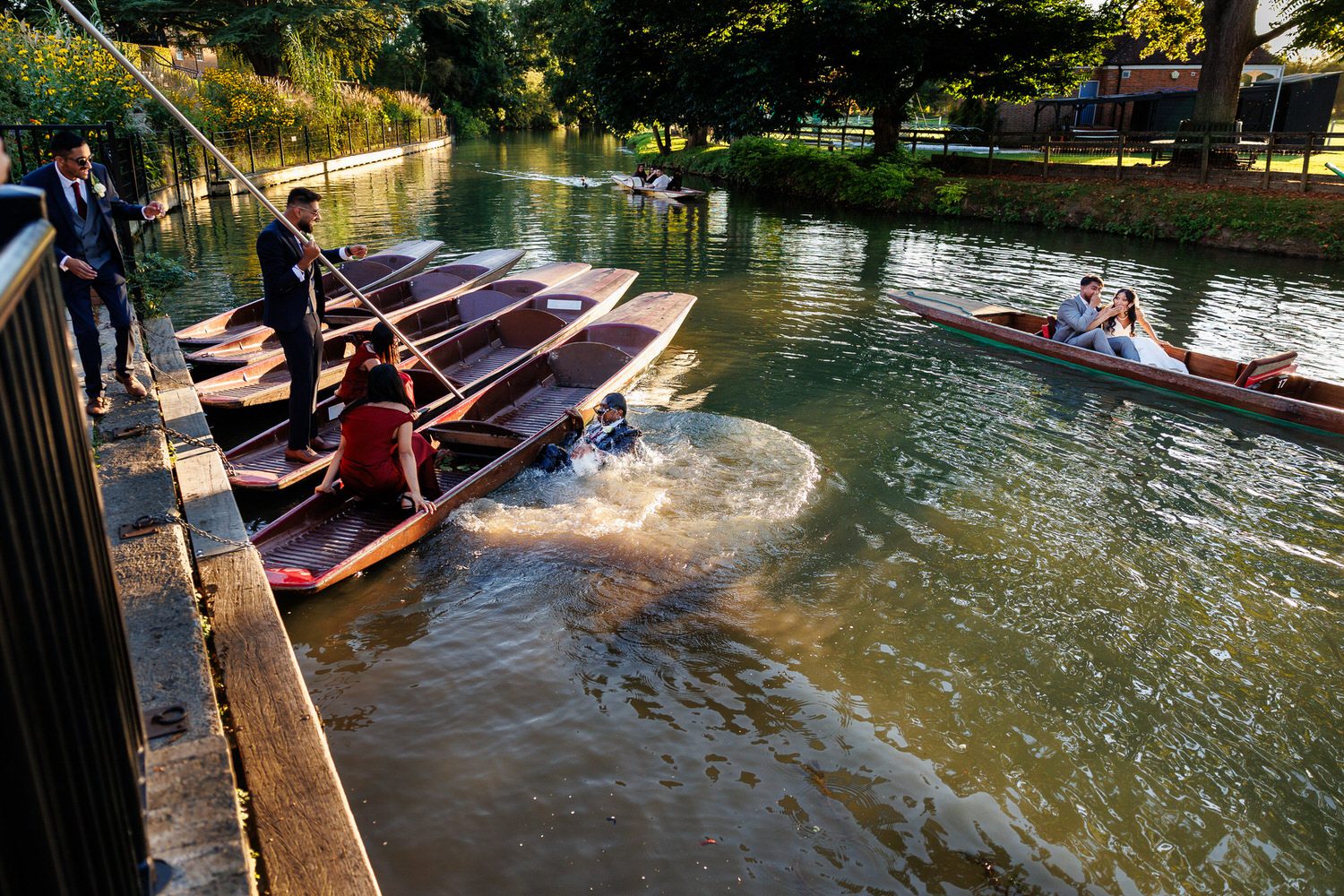 Groomsman fallen into the water during Civil Wedding at Oxford University
