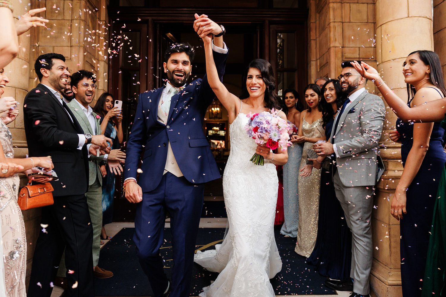 Wedding couple celebrating