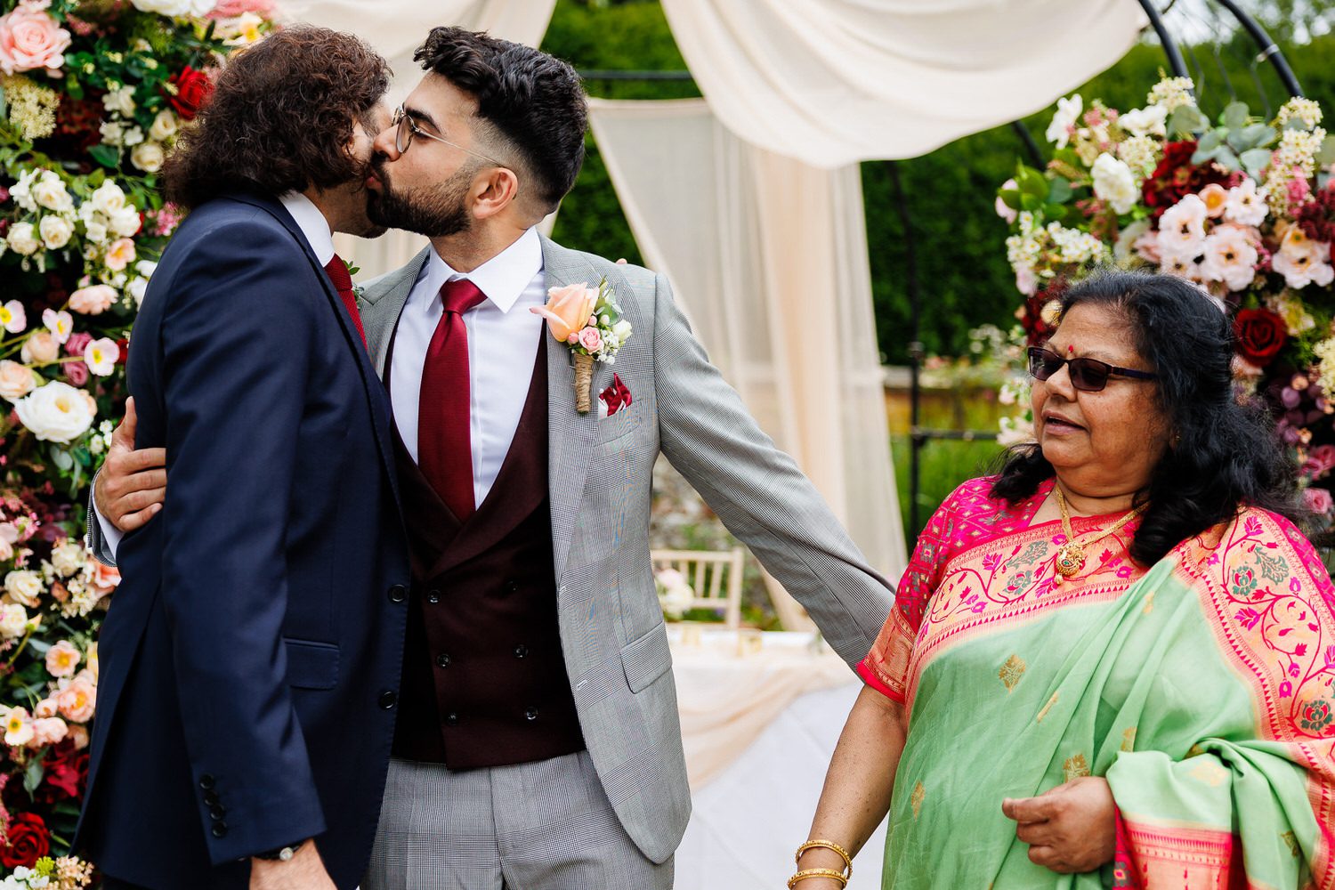 Groom with best man and Mum