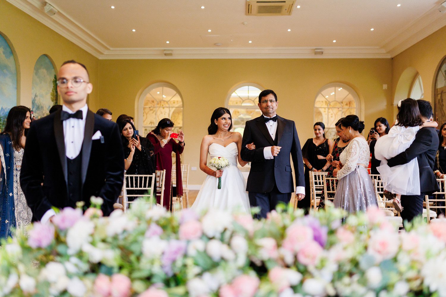 Braxted House Civil wedding, bride walking down the isle