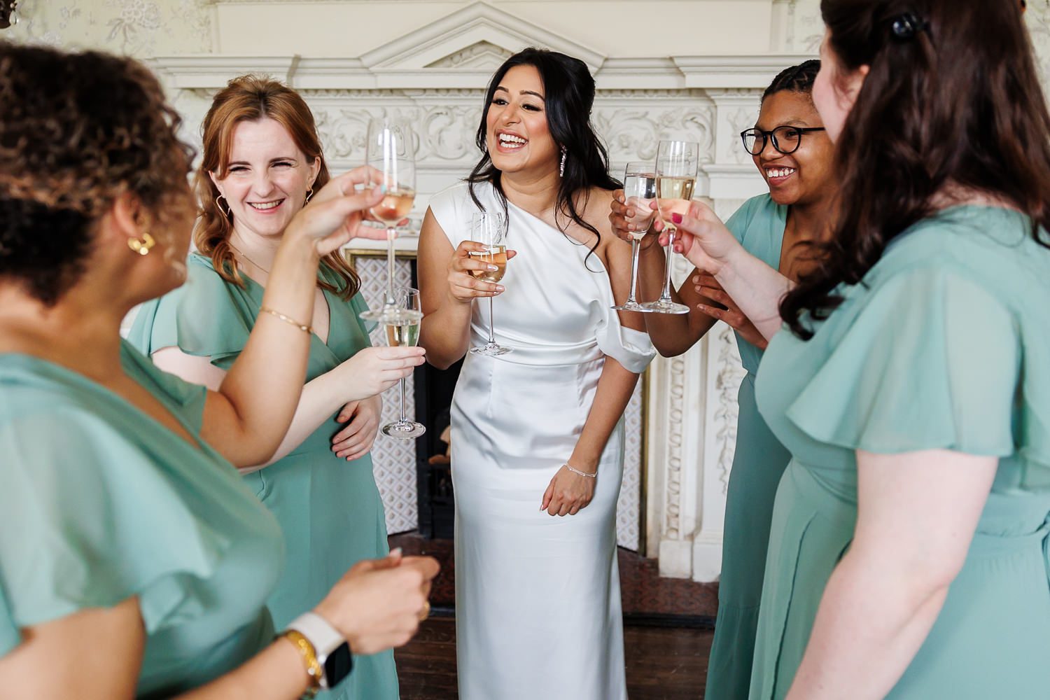 Champagne with bridesmaids
