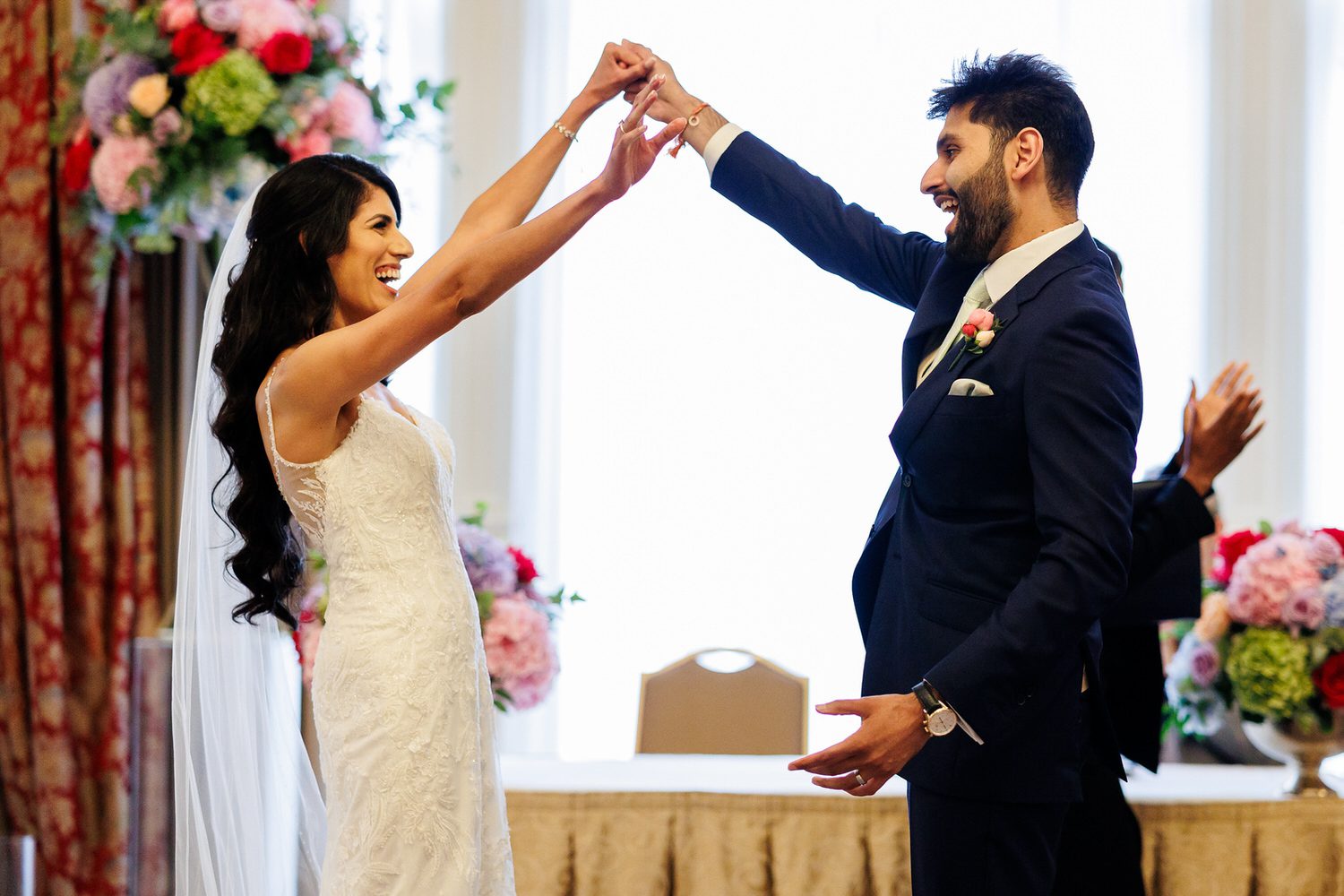 Wedding couple celebrating