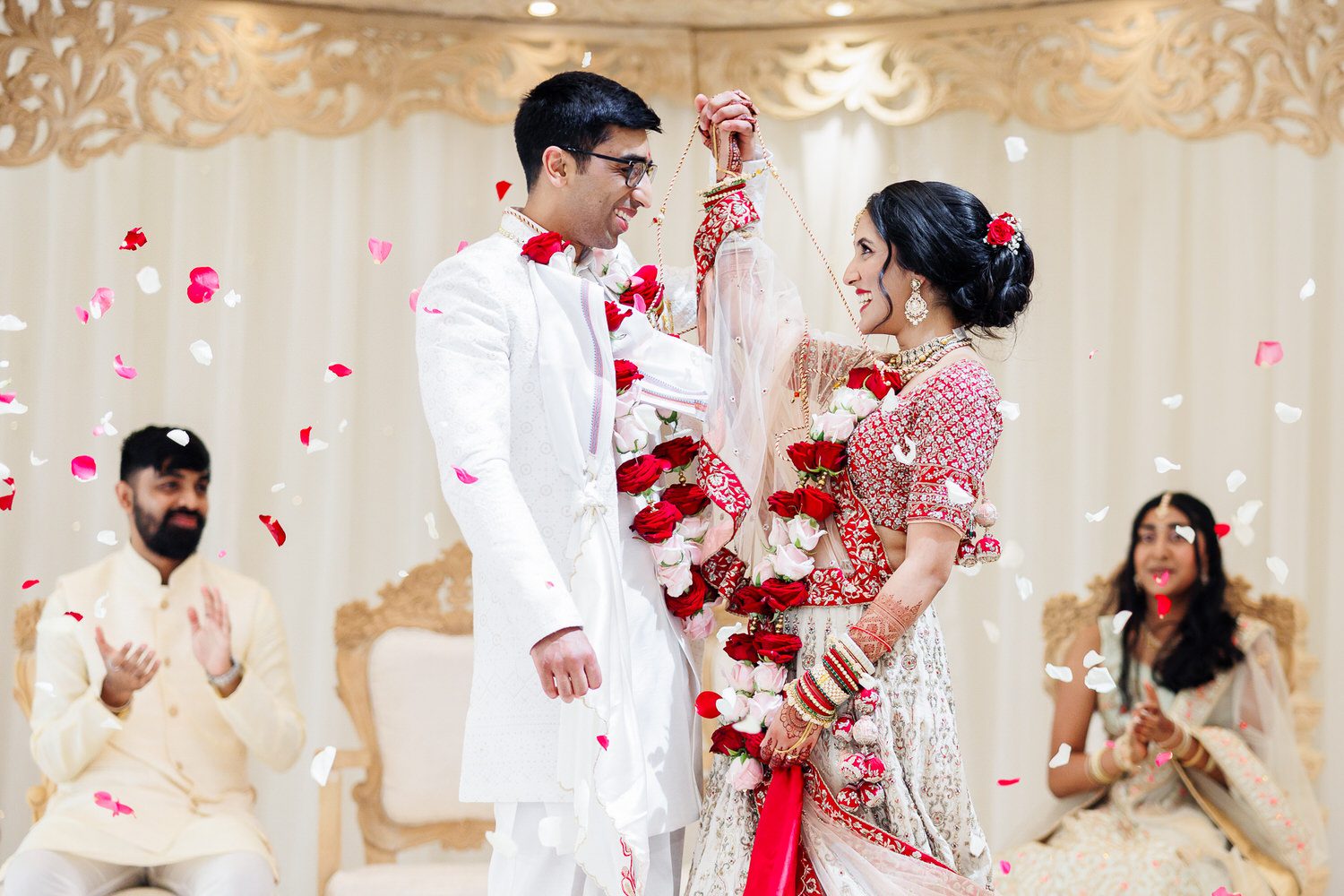 Hindu wedding couple looking at each other