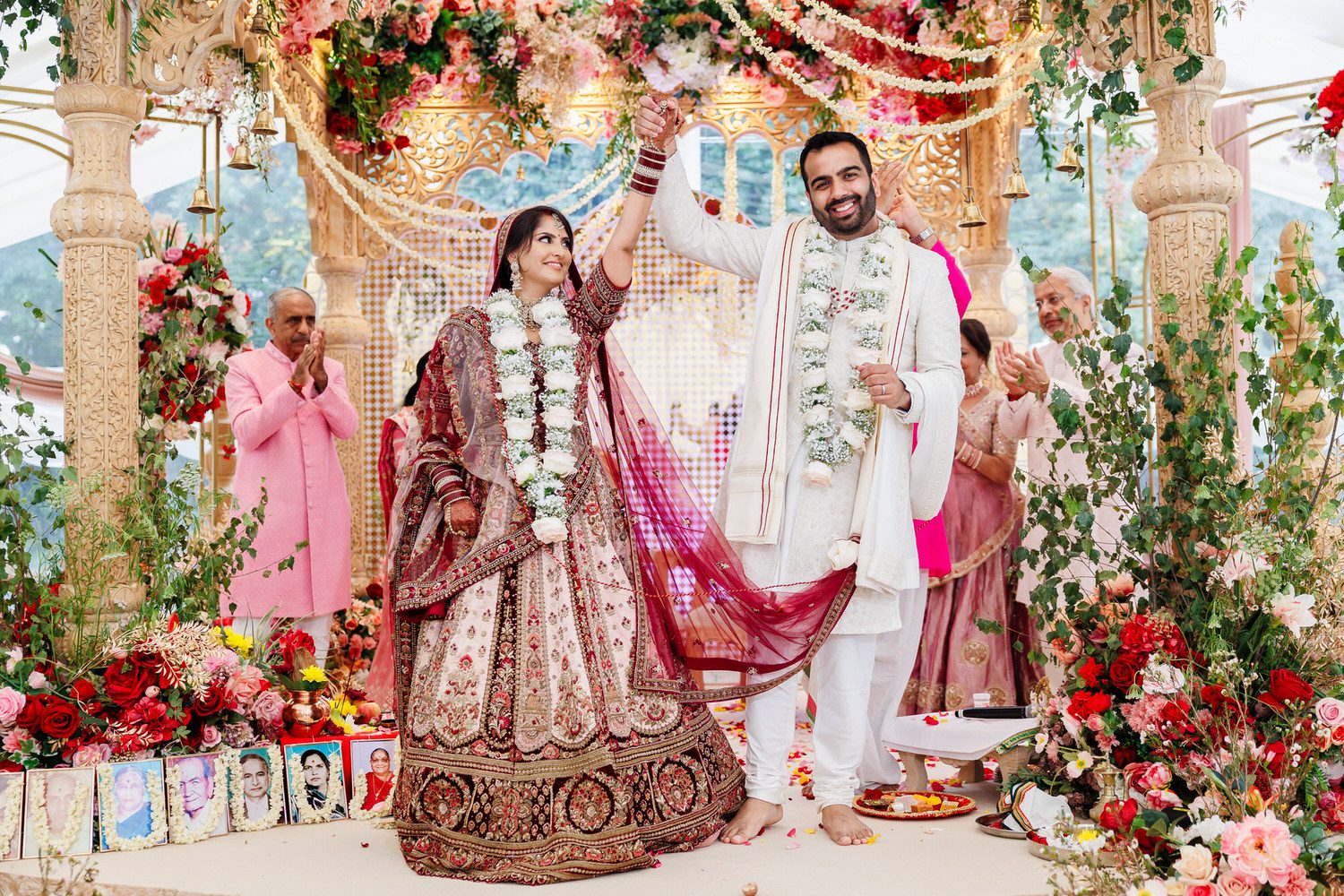 Wedding couple smiling at each other