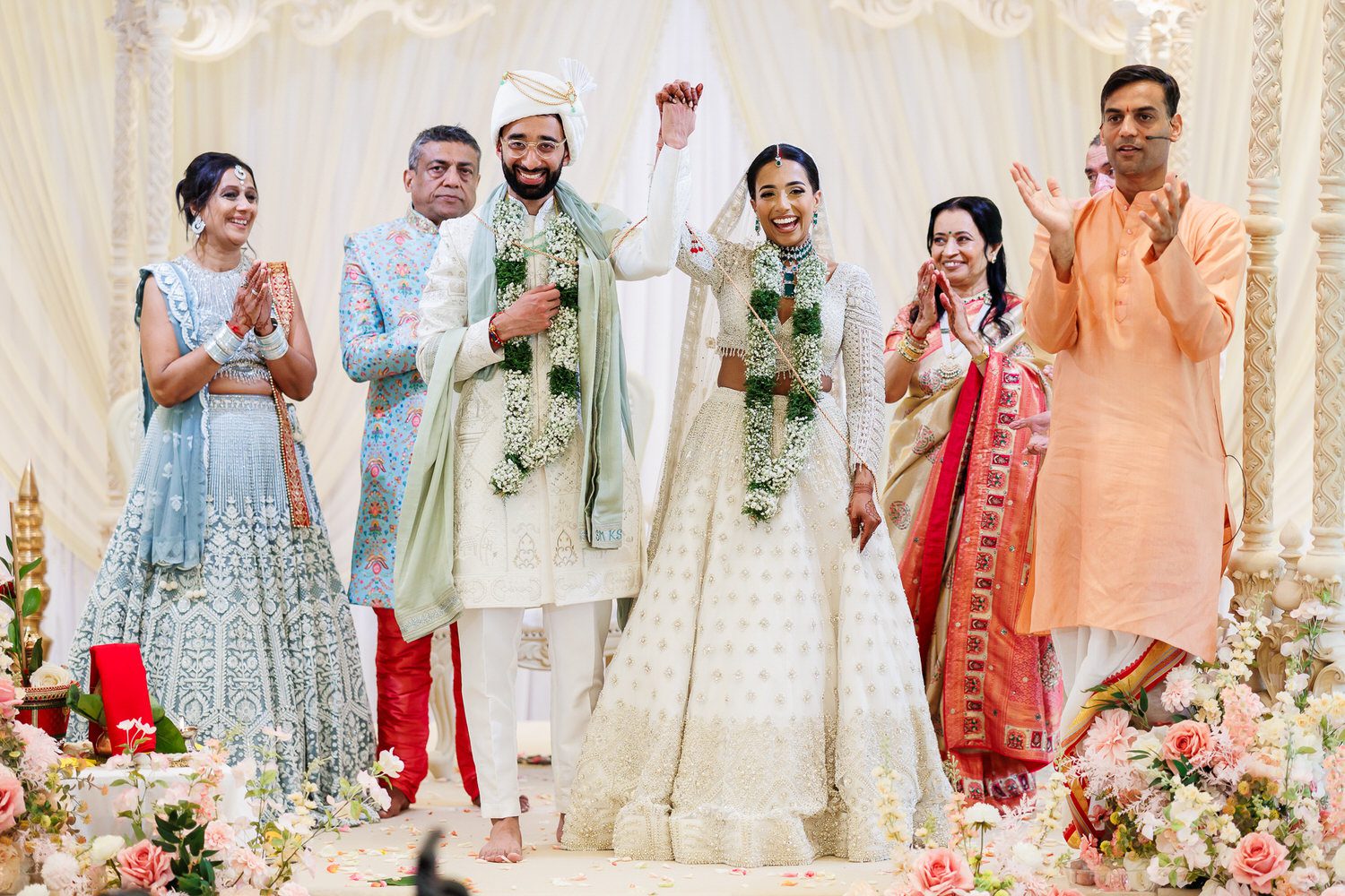 Wedding couple celebrating