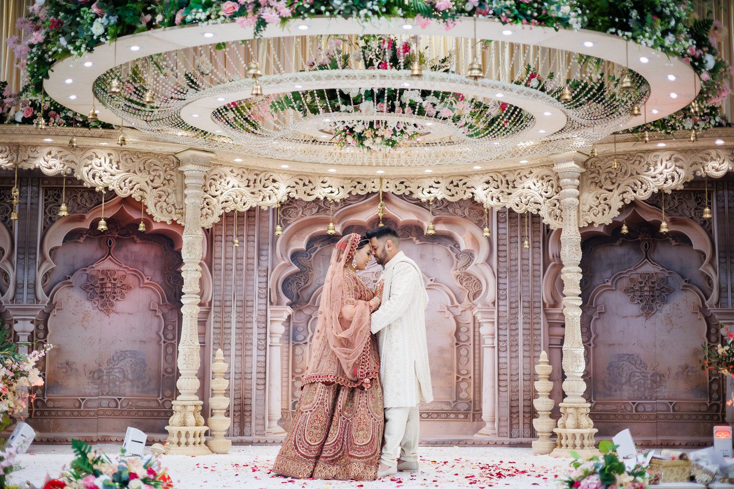 Wedding portrait with couple in mandap at KP Centre