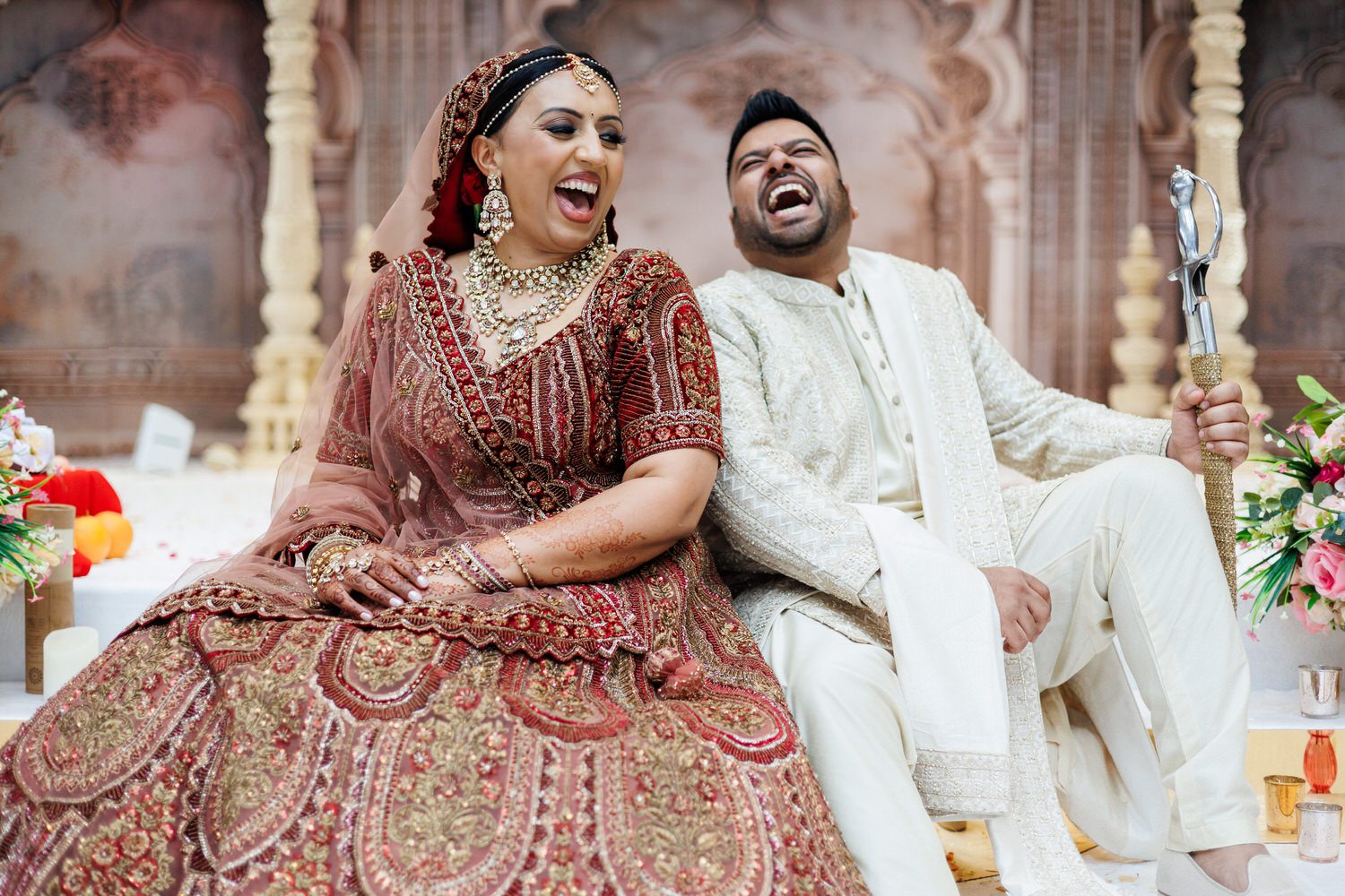 Wedding portrait with couple in mandap at KP Centre