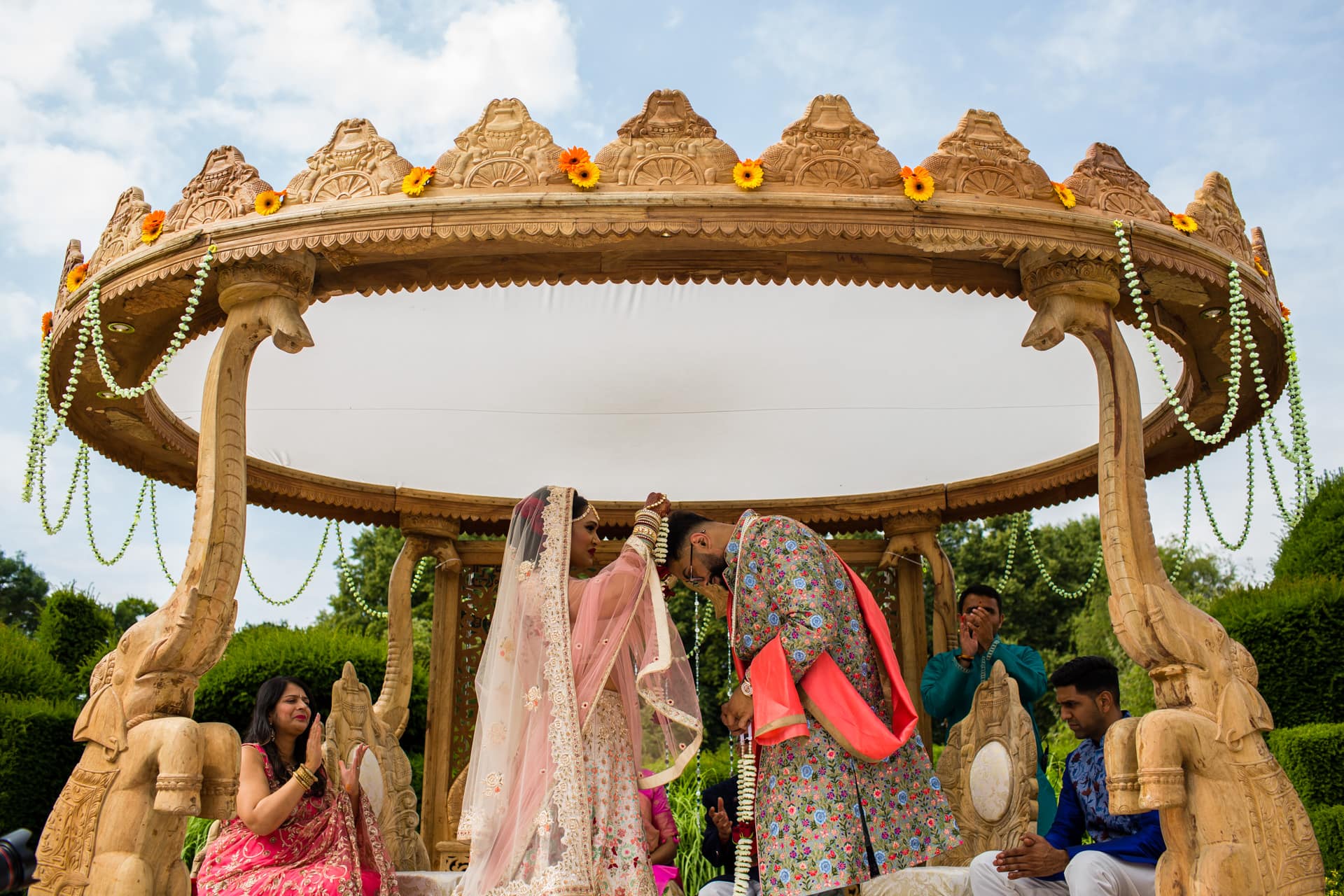 Garlanding ceremony during Gujarati wedding