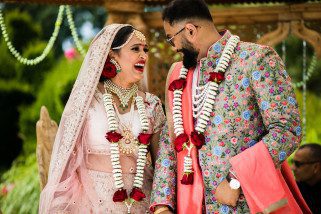 Bride and Groom laughing