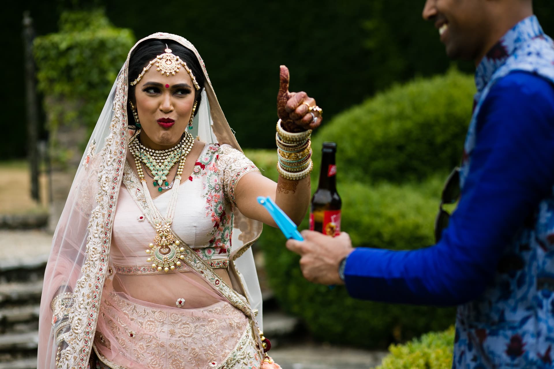 Bride with thumbs up