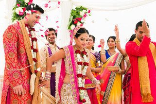 Bride leading groom during Hindu Wedding ceremony