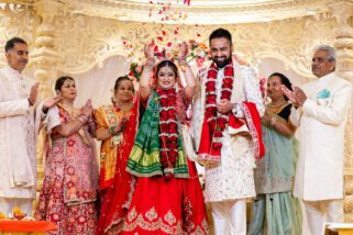 Final blessings with family after completing Hindu wedding