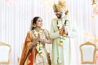 Wedding couple smiling