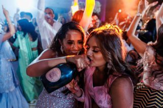 Drinking Champagne during reception party