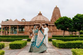 Asian wedding portrait at the Jain temple in Potters Bar
