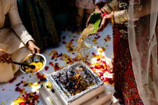 Seeds being poured during Hindu wedding