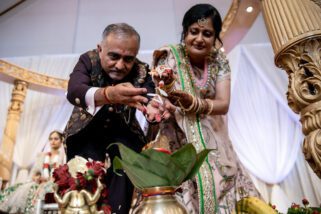 Ganesh Pooja during Hindu wedding ceremony at The Haveli
