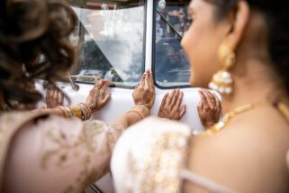 Bride's sisters stopping the car