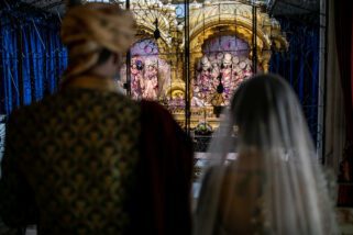 Blessings after marriage at Hare Krishna Mandir, Watford