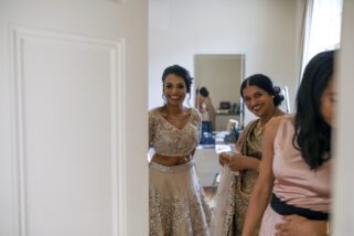 Bride getting ready for Civil wedding at Braxted Park