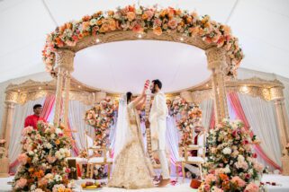 Indian wedding garlanding ceremony