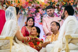 Parents giving bride away