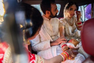 Emotional moment between mother and bride