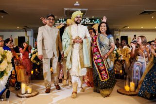 Groom entering wedding room