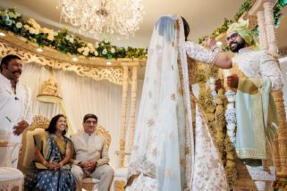Hindu wedding garlanding ceremony