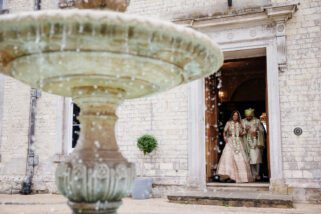 Wedding couple leaving Froyle Park