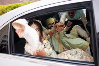 Groom's shoes being stolen
