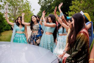Bridesmaids laughing