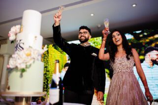 Wedding couple with champagne