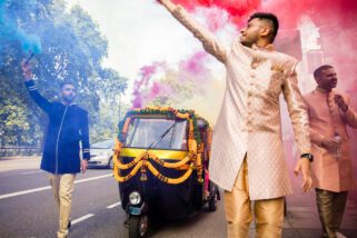 Asian wedding groom arriving in Park Lane