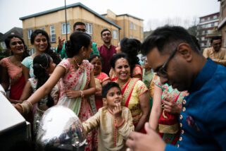 Family negotiating over car leaving