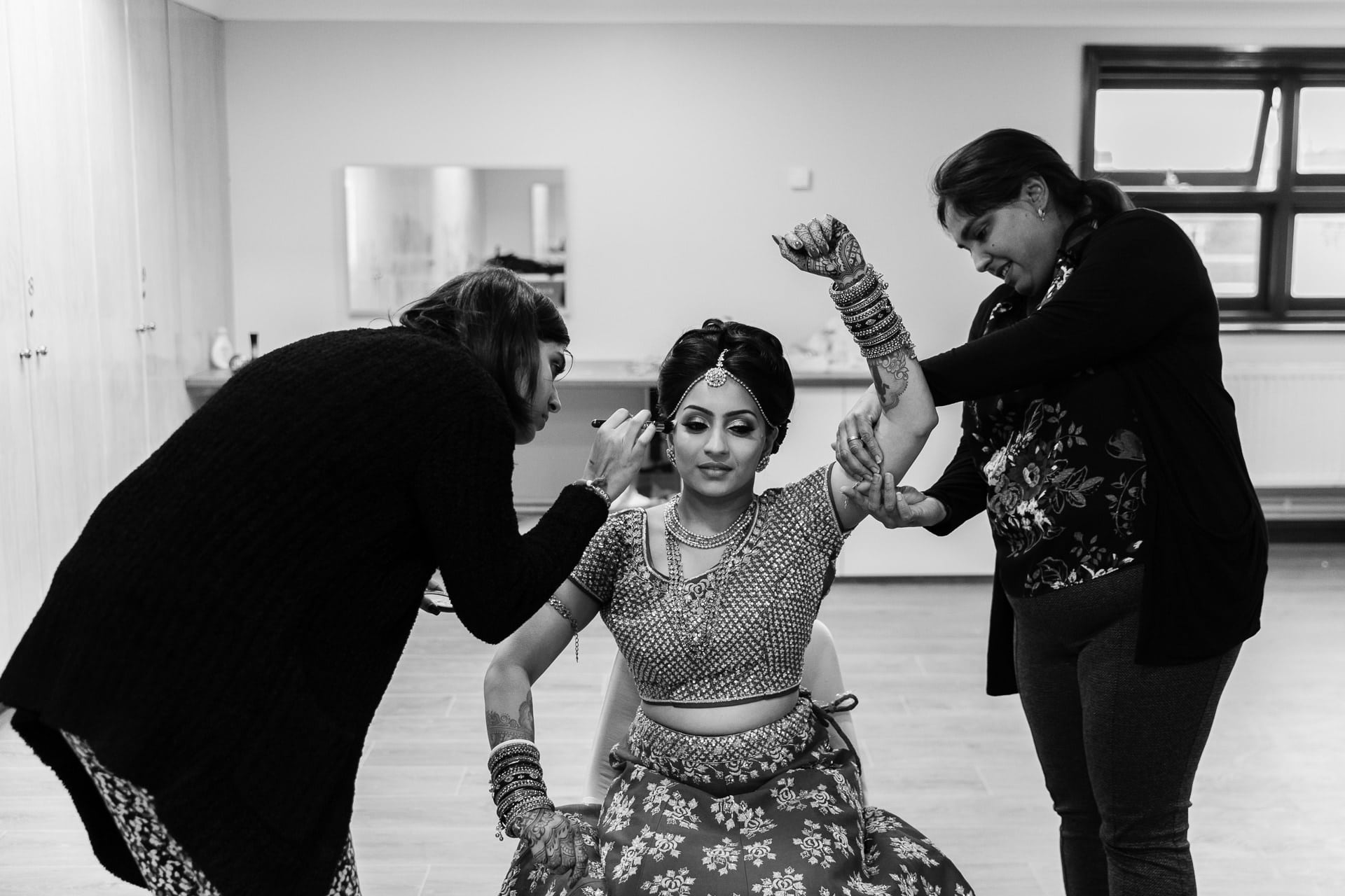 Hindu wedding bride getting ready