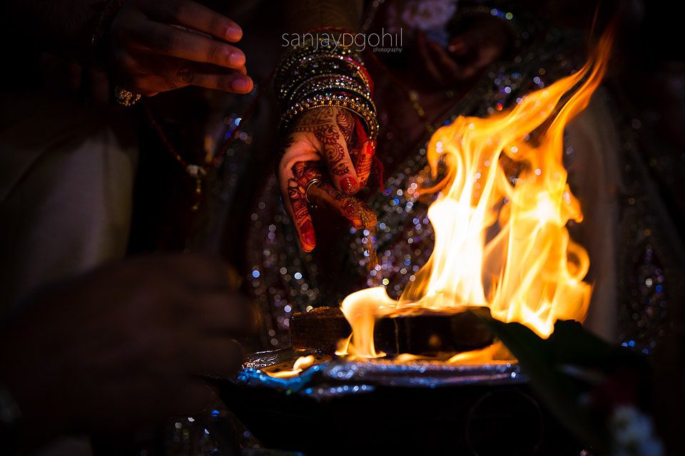 Closeup of Hindu wedding ceremony