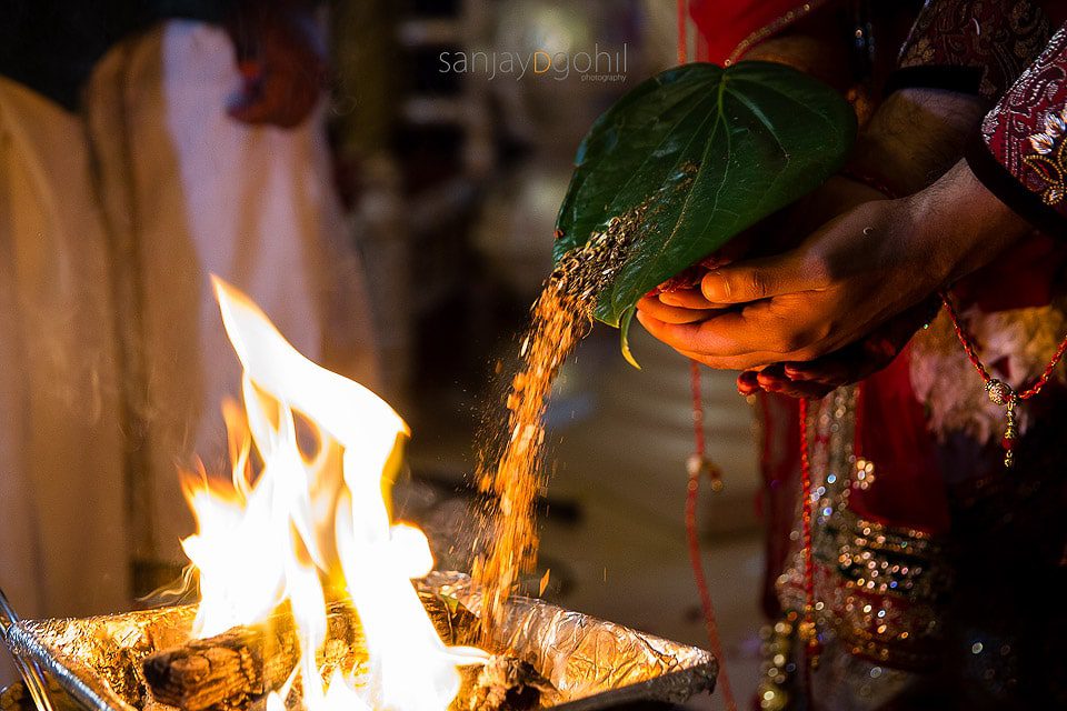 Closeup of Hindu wedding ceremony