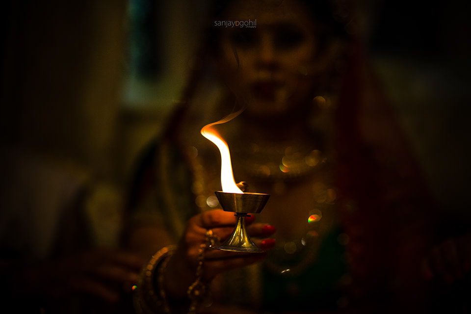 Close up of Diva during Ganesh Pooja