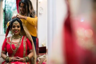 Hindu wedding bride getting ready