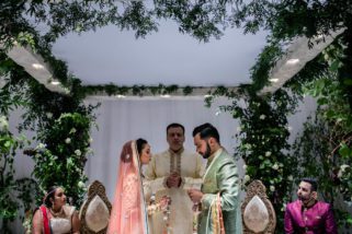 Bride and groom during garland ceremony