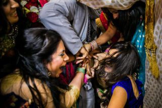 Fighting over shoes at wedding