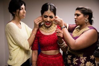 Hindu wedding bride getting ready