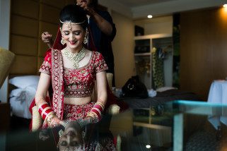 Hindu Asian Bride getting ready before wedding