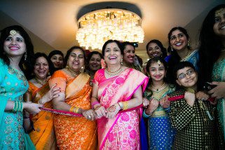 Bridal party awaiting groom's side