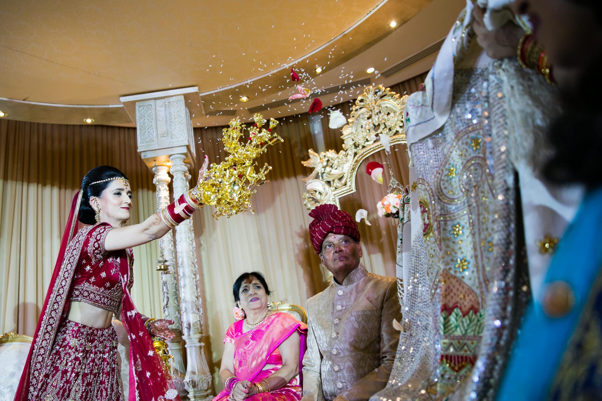 Bride throwing rice