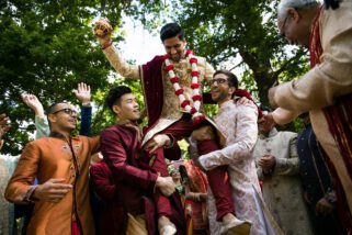Asian wedding groom arrival at Hylands House