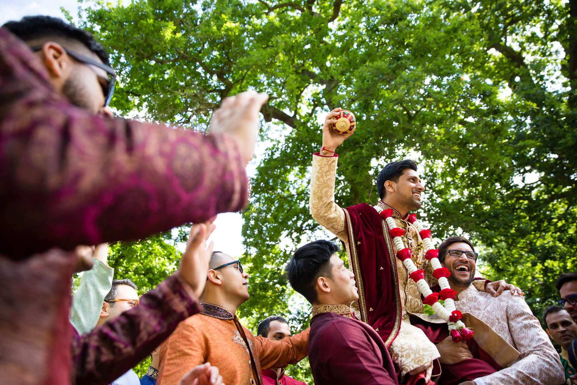 Asian wedding groom arrival at Hylands House