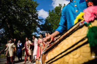 Asian wedding groom arrival at Hylands House