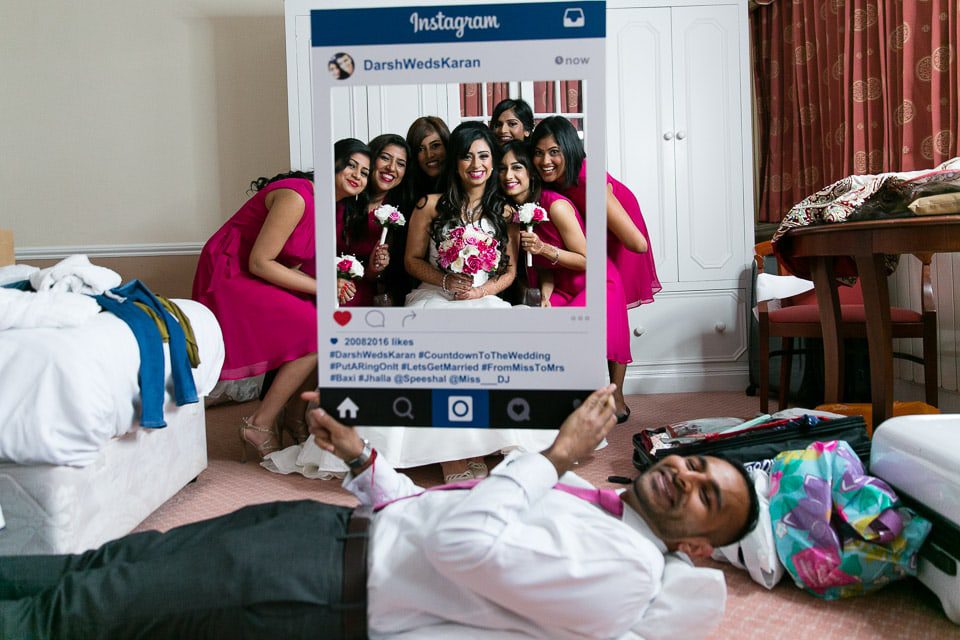 Bride and Bridesmaid's photo with instagram frame